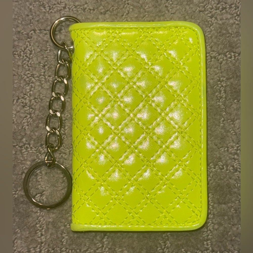 Express Neon Yellow Folded Card Wallet Keychain